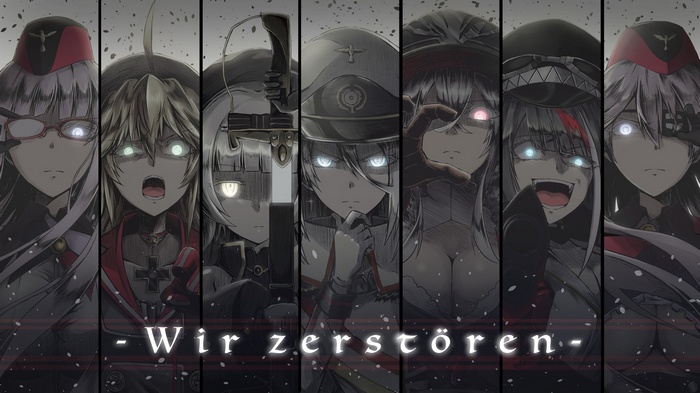 Azur Lane characters with glowing eyes and German-inspired uniforms