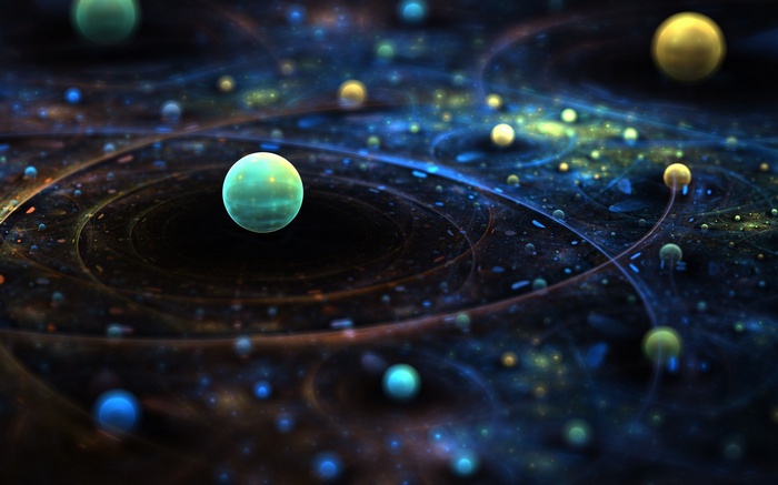 Abstract space with planets and nebulae
