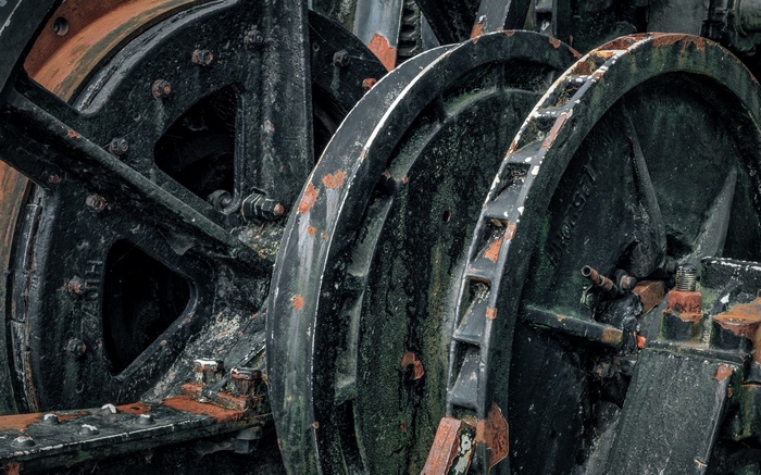 Close-up of rusty old industrial gears
