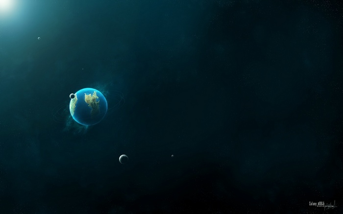 Artwork of a planet with moons in space