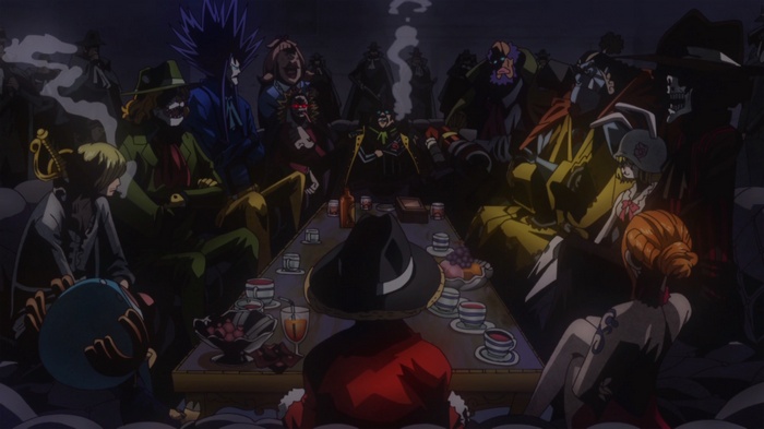 One Piece characters gathered around a table