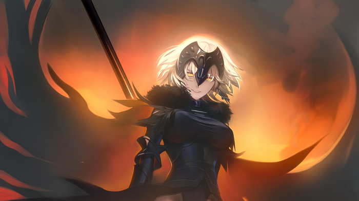 video games Fate Series white hair short hair fire spear FateGrand Order anime girls Avenger (FateGrand Order) yellow eyes armor Jeanne darc alter