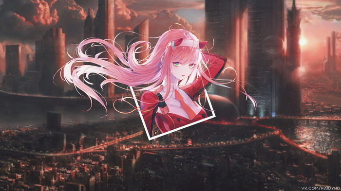 Darling in the FranXX, Zero Two (Darling in the FranXX), anime, anime girls, picture-in-picture, pink hair