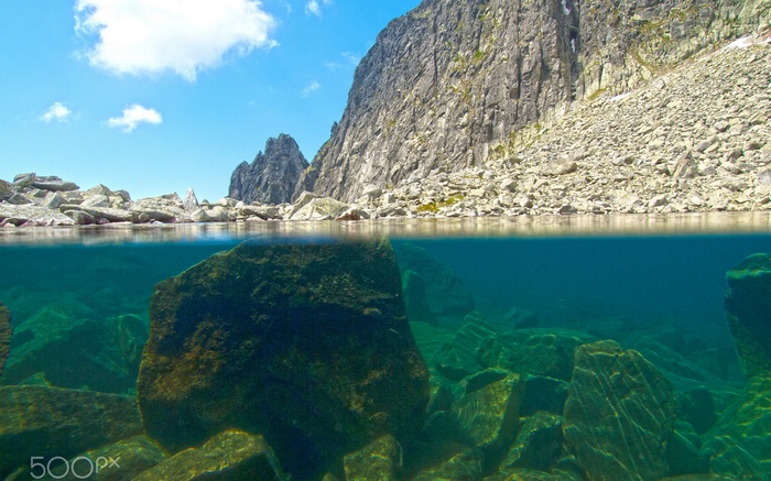 Underwater rocks in a mountain lake