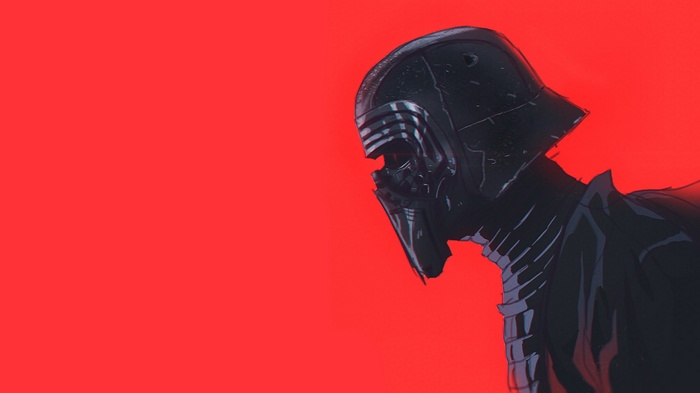 Kylo Ren from Star Wars on red background