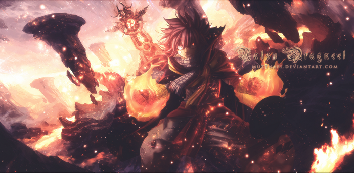 Natsu Dragneel from Fairy Tail in a fiery battle
