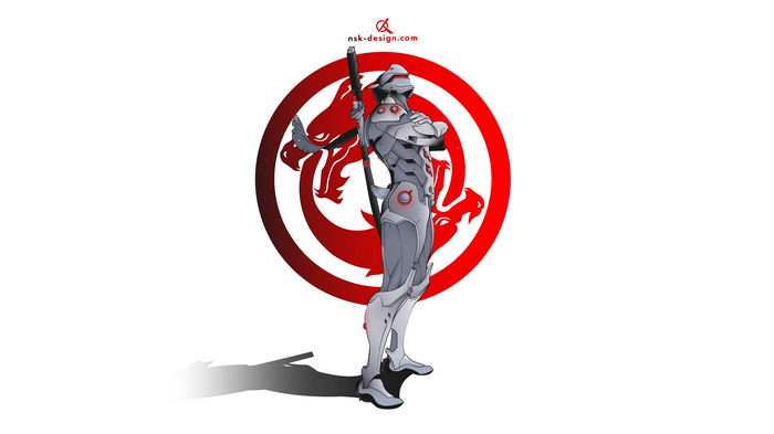 vector graphics, illustration, minimalism, Blizzard Entertainment, Genji (Overwatch), Genji Shimada, shimada, Overwatch, Genji, vector, dragon, nsk design