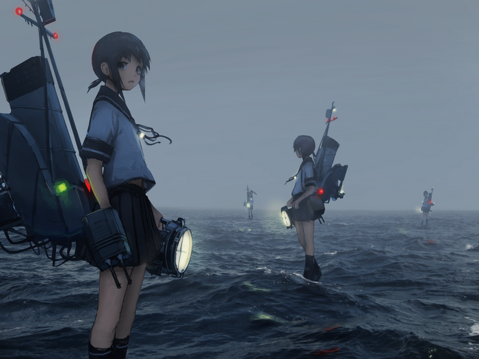 Anime girls from Kantai Collection on the sea