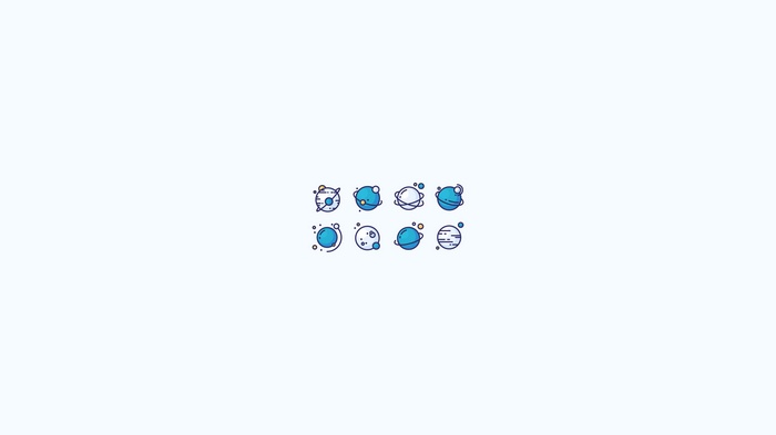 Set of stylized planet illustrations with orbits