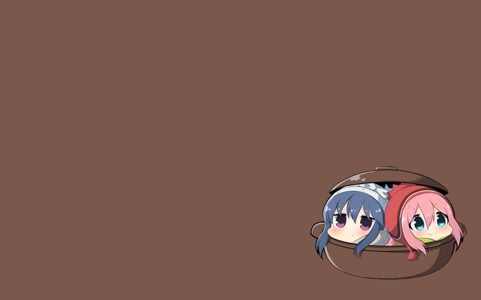 anime, chibi, Nadeshiko Kagamihara, simple background, Yuru Camp, Rin Shima