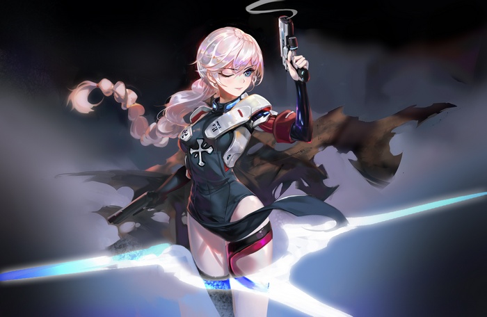 Kiana Kaslana, leotard, girls with guns, torn clothes, thigh-highs, gun, Guns GirlZ