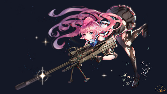 Anime girl with pink hair and sniper rifle