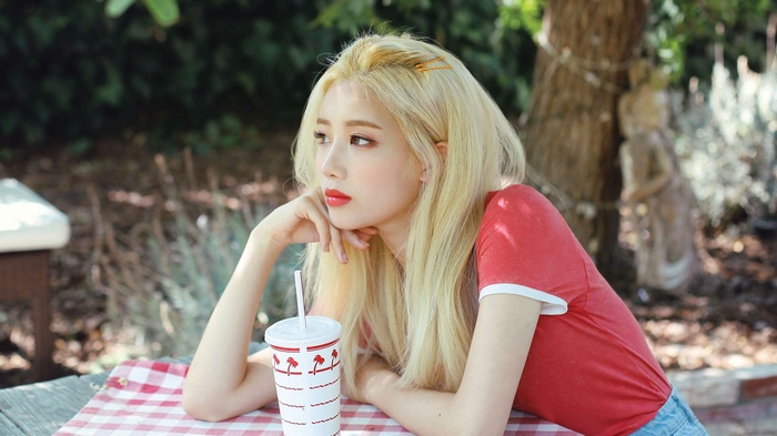 Kim Lip from LOONA with blonde hair