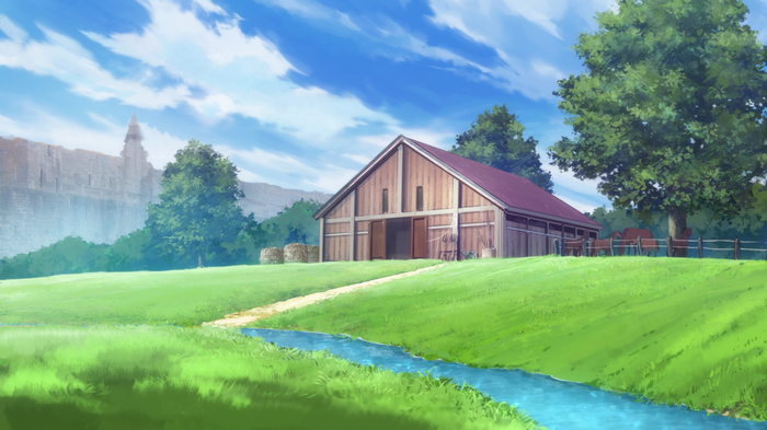 Barn and Castle in a Field from Kono Subarashii Sekai ni Shukufuku wo!