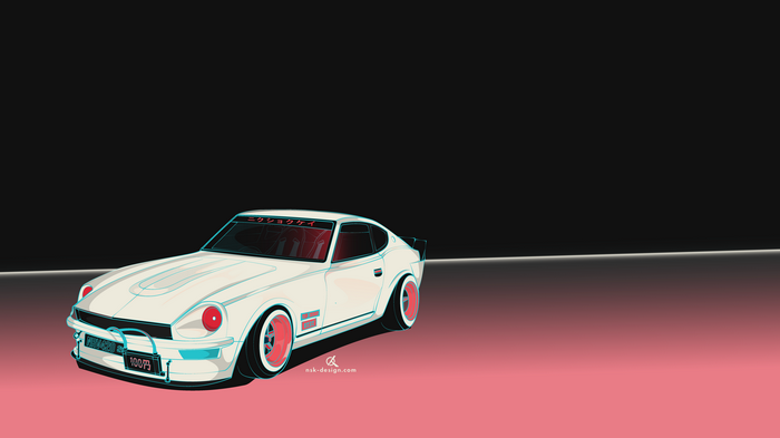 White Datsun 240Z with red accents