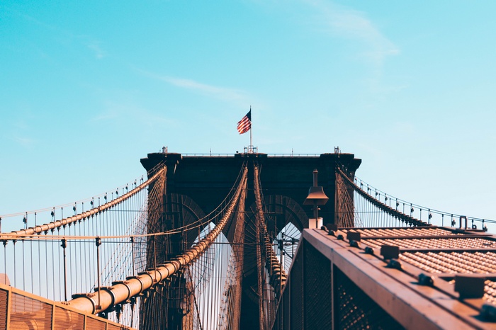 Brooklyn Bridge with American Flag