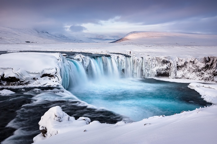 Goðafoss Waterfall in Iceland during winter