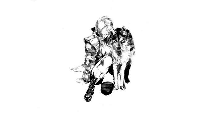 Sniper Wolf from Metal Gear Solid with a wolf