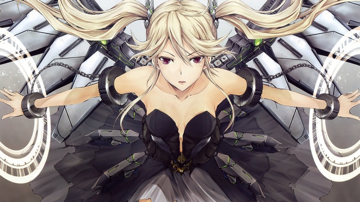 Anime girl with blonde twintails and mechanical wings