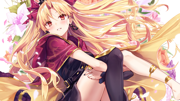 Ereshkigal from Fate/Grand Order with blonde hair and flowers
