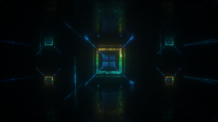 Abstract digital tunnel with glowing squares