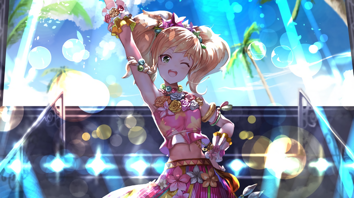 Anime girl with pigtails performing on stage
