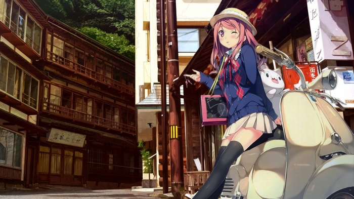Kurumi from Kantoku with a moped