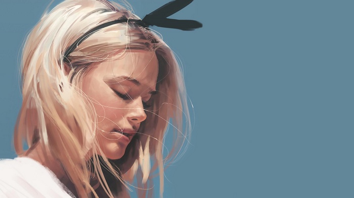 Digital art of a blonde woman with a hair ornament