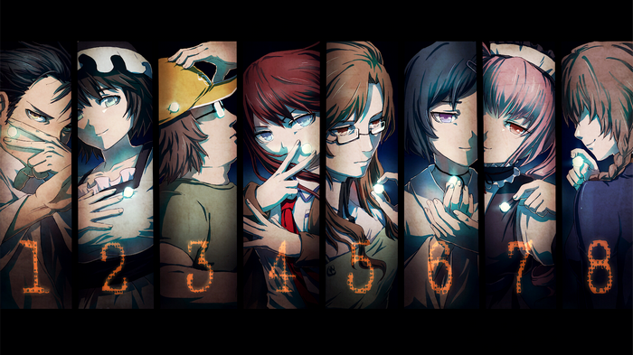 Steins;Gate characters collage with numbers