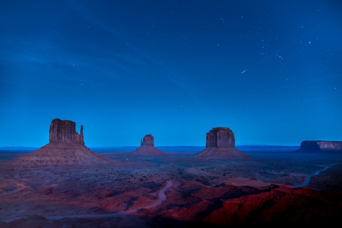 Monument Valley at night with stars