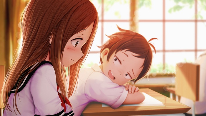 anime, Nishikata, school uniform, schoolgirl, Takagi-san, anime girls, short hair, anime boys, Karakai Jouzu no Takagi-san