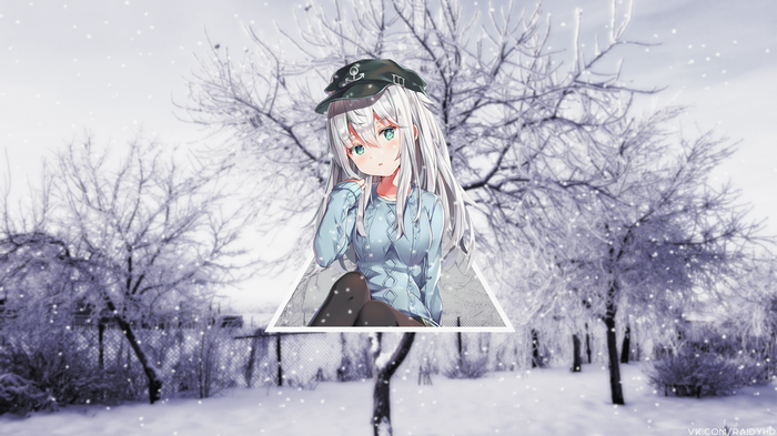 Anime girl in winter landscape
