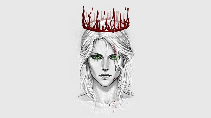 fan art, Cirilla, The Witcher 3: Wild Hunt, blood, Cirilla Fiona Elen Riannon, crown, green eyes, Ciri