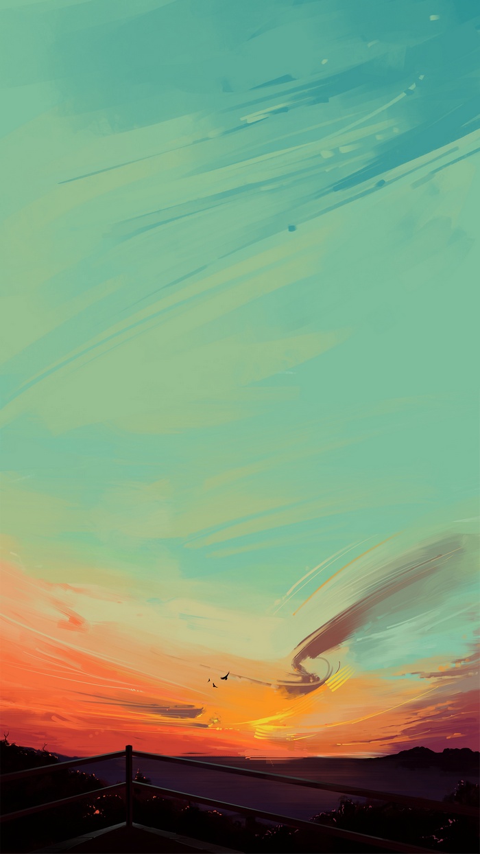 Digital art of a sunset over the ocean