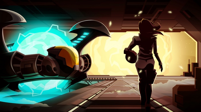 Spaceship with glowing orb and pilot