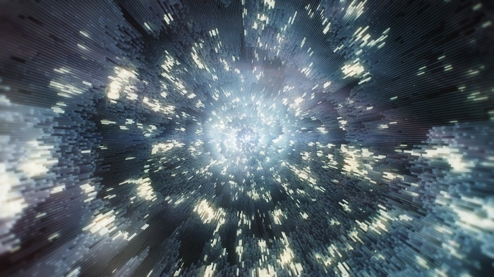 Abstract digital tunnel with glowing particles