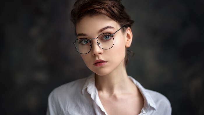 women with glasses, depth of field, Olya Pushkina, face, portrait, women