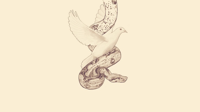 Dove entwined with a serpent