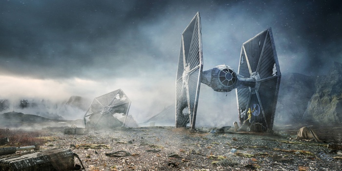 Crashed TIE Fighters on a desolate planet