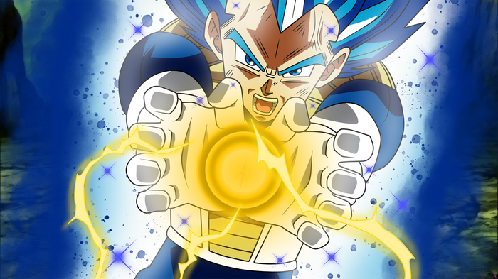Vegeta from Dragon Ball charging Final Flash