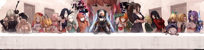 Anime characters gathered around a table