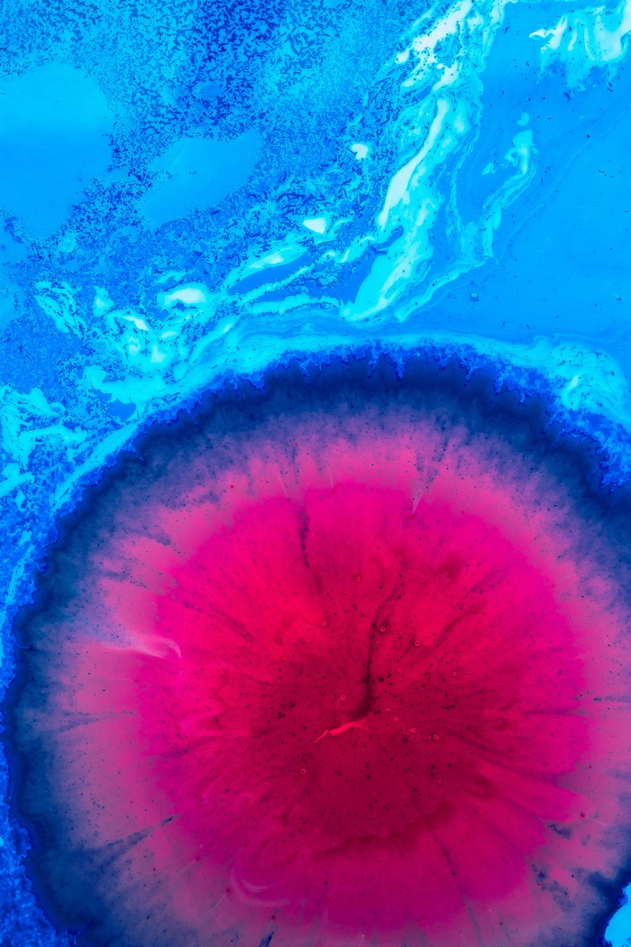 Abstract artwork with blue and pink colors