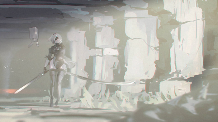 2B from Nier: Automata with Pod and sword