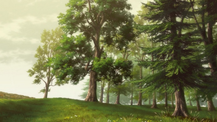 Anime forest with trees and grass