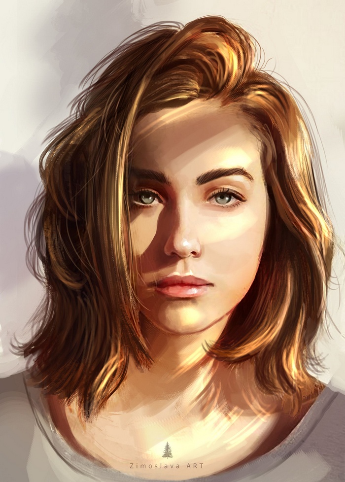 Digital painting of a young woman's face