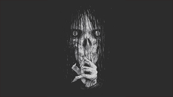 Scary skull with finger to lips