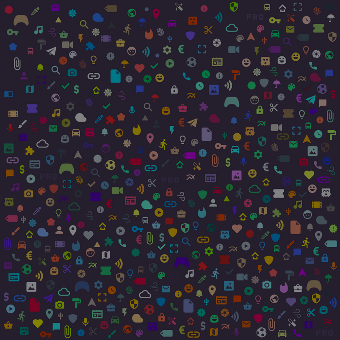 A collage of colorful icons on a dark background