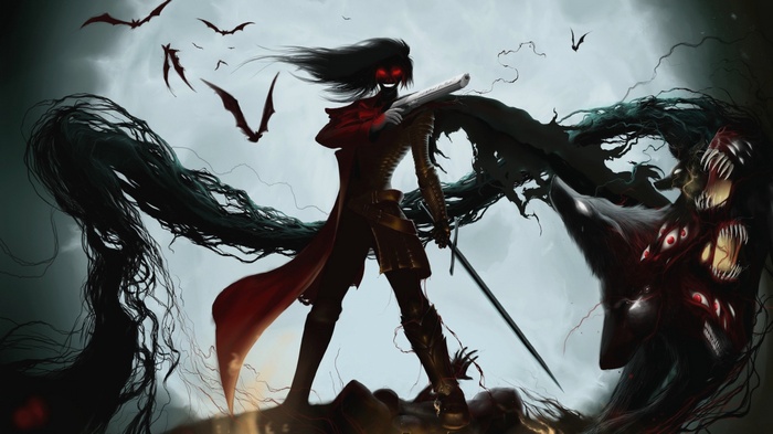 anime, digital art, red eyes, artwork, Alucard, Hellsing Ultimate, men, Hellsing