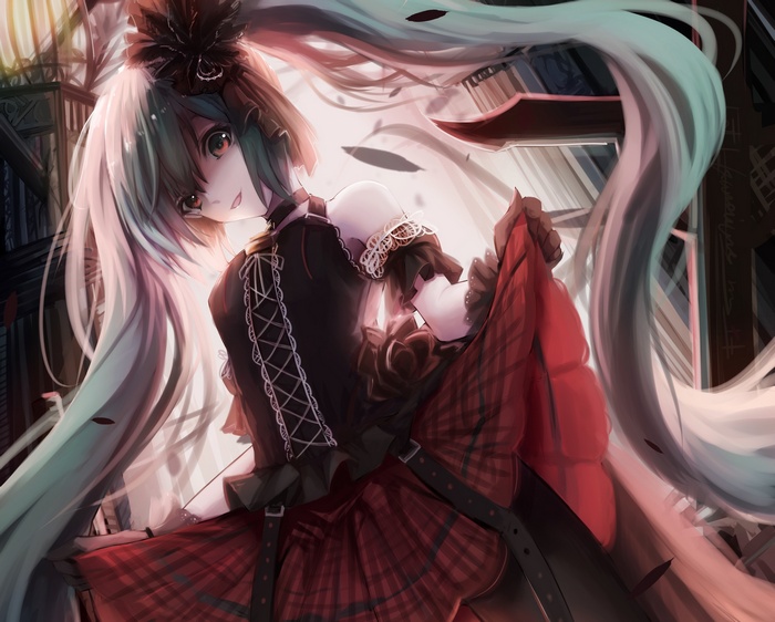 Anime girl with twintails and red eyes in lolita dress