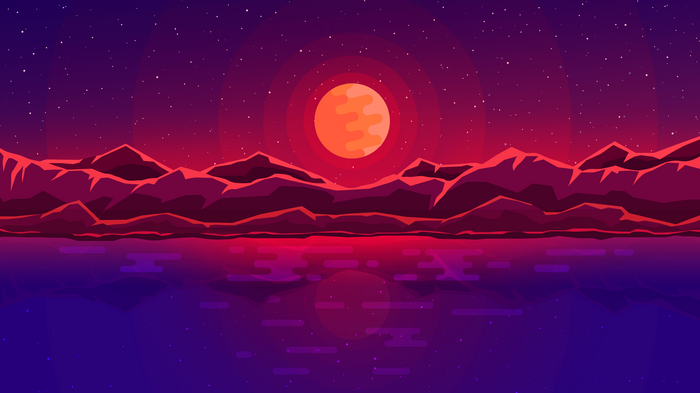 Digital art of mountains and moon reflection